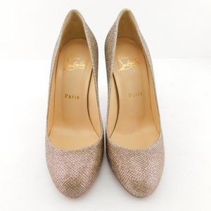 CHRISTIAN LOUBOUTIN Gold Champagne Sparkle Glitter Shimmer Lag Heel Pump 36.5